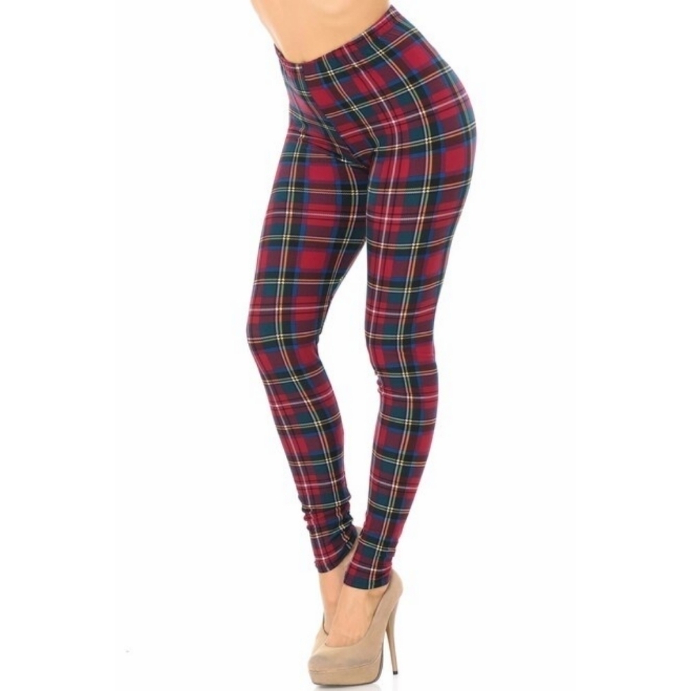 LEGGINGS DEPOT Plaid Print Full Length Leggings Size Regular 10 NWT